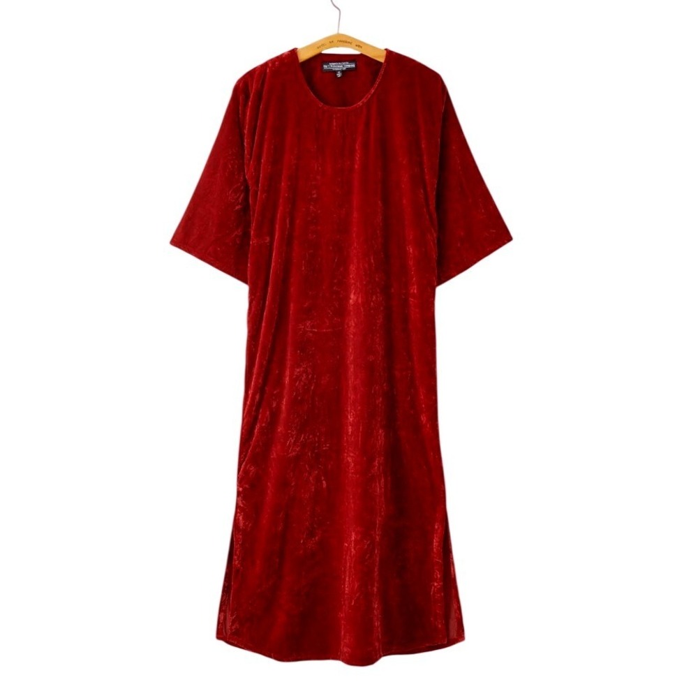 J. Peterman Company Rich Crushed Velvet Maxi Dress Caftan Wine‎ Red Large Kaftan